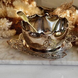 Antik Sheffield Silverfat Bon fatset, James Deakin & Sons skål, Sidney Hall bricka