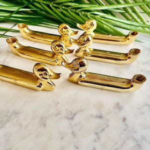 Mid-Century French Set of 6 Bright Gilded Duck Cutlery Rests — Knife Holders with Place Card Slots