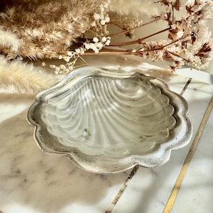 Vintage Silver Plated Shell Dish with Frosted Glass Insert