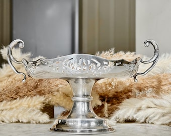 Plato de pedestal vintage EPNS plateado, cuenco para bombones calado y ornamentado.