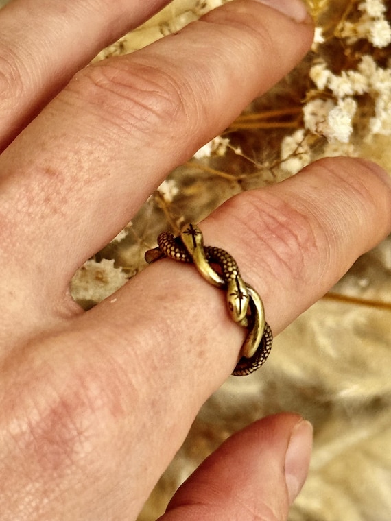 Adjustable Gothic Brass Snake Ring – Twisted Serp… - image 4