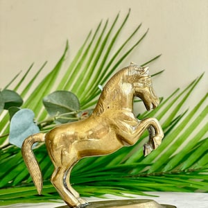 Vintage Solid Brass Rearing Horse Statue — Midcentury Equestrian Figurine