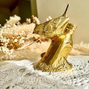 Vintage Solid Brass Bird on Branch with Nest — Nature-Inspired Figurine and Candleholder