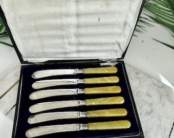 Antique Silver Plated Dessert Knives Set – Bakelite Handles, England