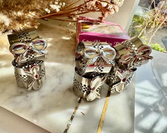 ヴィンテージシルバーナプキンリングセット（リボン付き、6個