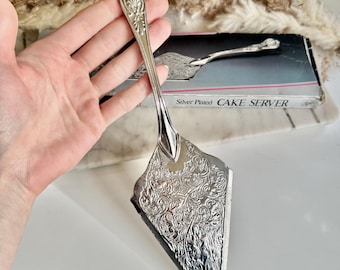 Servidor de pasteles chapado en plata, ornamentado y grabado, servidor de porciones de postre de estilo vintage