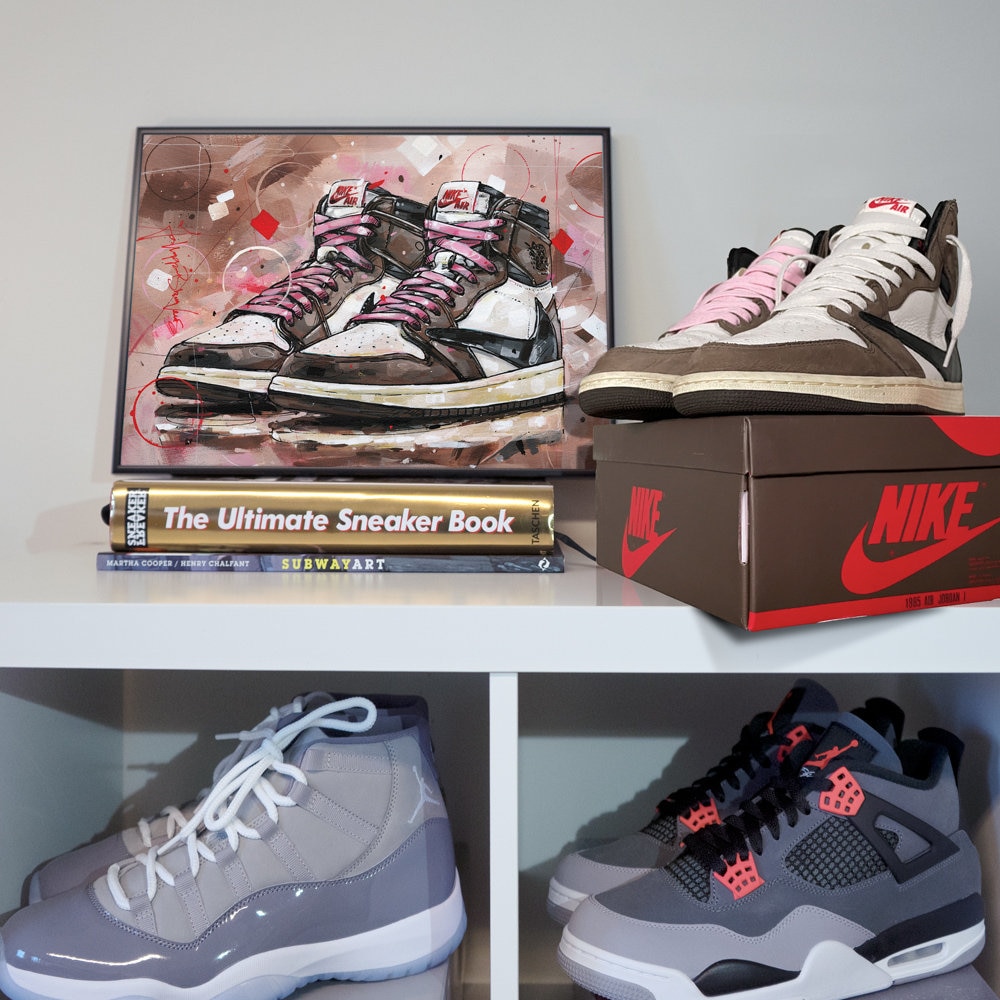 brown jordan ones with pink laces