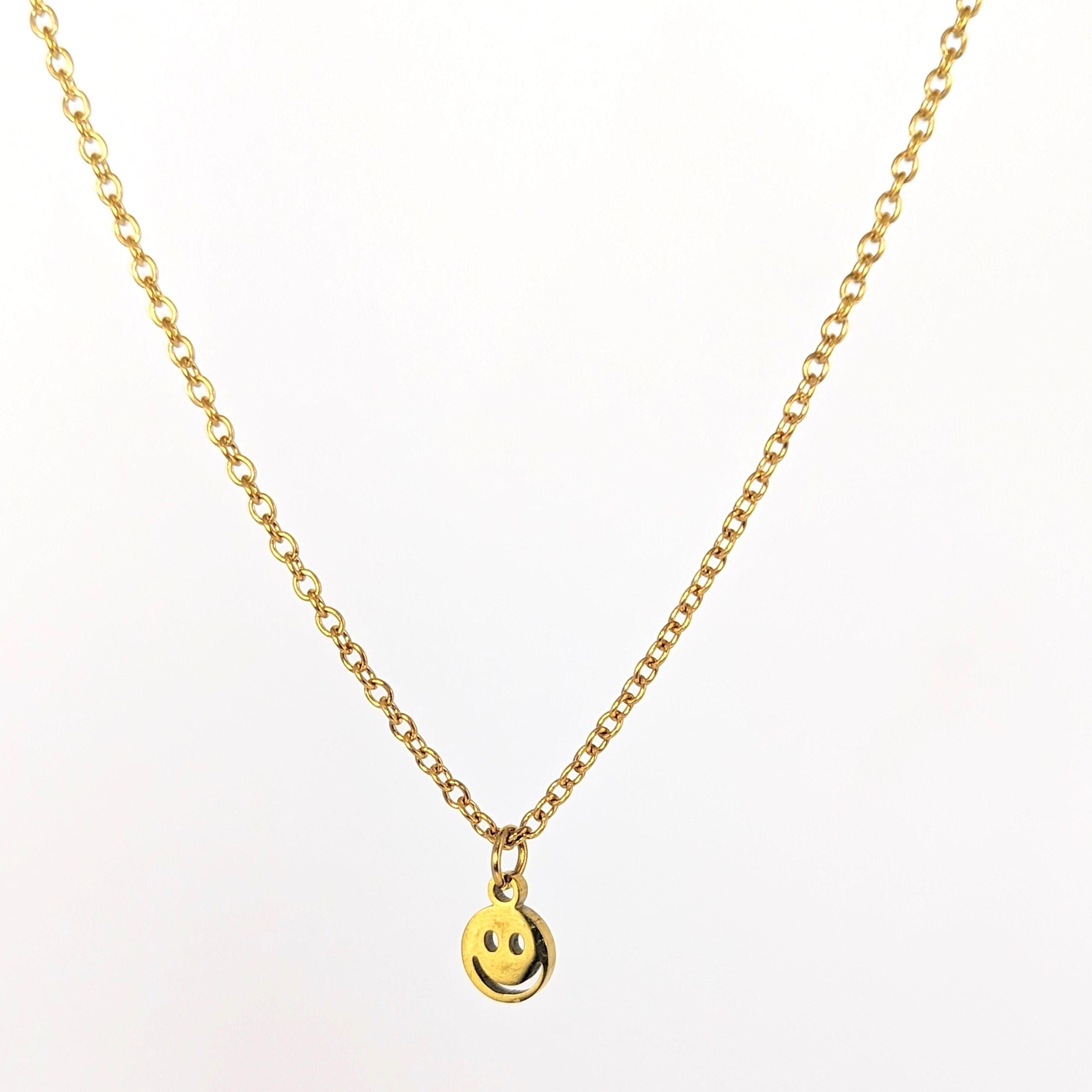Dainty Gold Plated Smiley Face Necklace Waterproof Stainless Steel