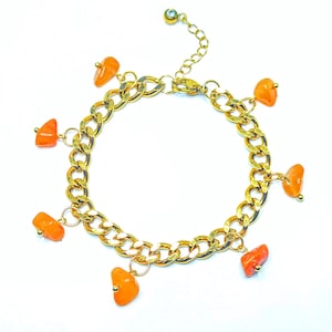 Orange Aventurine Bracelet, Cuban Link Charm Bracelet, Orange Aventurine Jewelry for Creativity, Confidence, Luck | Gift for Sister, Friend