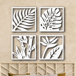 Monstera Wall Decor | Tropical Leaves Wooden Wall Art | Set of 4 Large ...