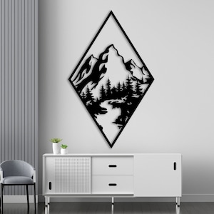 Arte da parete in legno di montagna / Decorazione da parete in legno forestale / Decorazione da parete con alberi in legno / Immagine Soggiorno / Regalo per il riscaldamento della casa / Arte da parete naturale /