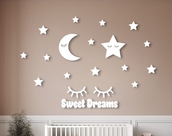 Moon and Stars Wood Wall Decor | Sweet Dreams | Nursery Wall Art | Nursery Gift | Baby Room Wall Art | Kids Room Wall Art | Gift For Kids
