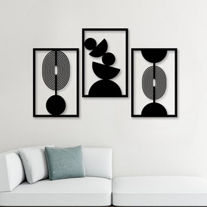Boho Abstract Art, Wood Wall Art Set of 3, Geometric Wall Decor, Modern, Living Room Decor, Mid Century Modern Wall Decor, Above Bed Art