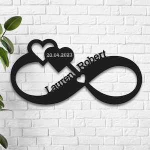 Personalisiertes Unendlichkeitsschild, Herz und Unendlichkeitsnamen und Datumsholzschild, individuelles Hochzeitsgeschenk für Paare, Verlobungsgeschenk, Jubiläumsgeschenk