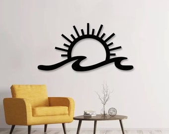 Sun and Wave Wood Wall Art, Sunrise Decor, Sunshine Sign, Sun, Wave, Sea Wall Art, Abstract Sunset Minimalist Line Art, Housewarming Gift