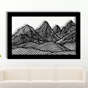 Mountain Wood Wall Art, Large Mountain Wall Decor, Nature Mountain Wooden Panel, Mountain Range View, Housewarming Gift, Geometric Wall Art