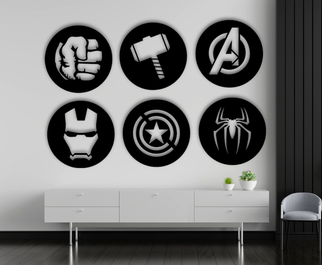 Avengers Logo Sign Set 6 Pieces, Avengers Wood Wall Decor, Superhero