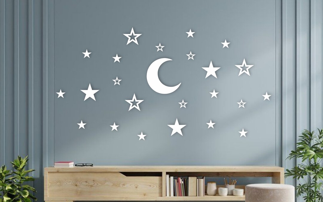 Moon and Stars Wood Wall Decor | Nursery Wall Art | Nursery Gift | Baby ...