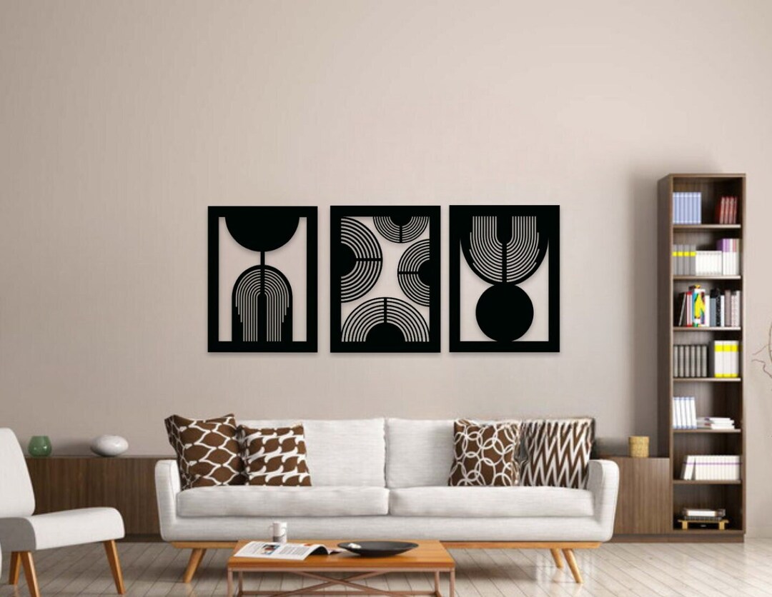 Mid Century Wood Wall Art Set of 3 Modern Wooden Wall Decor - Etsy