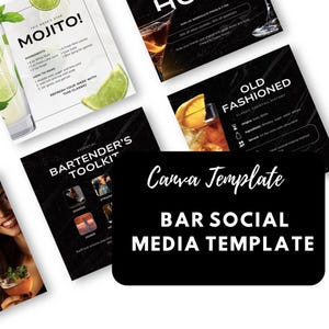30 modèles de barres de médias sociaux | Modèles de toile modifiables | Cartes de cocktails, Happy Hour et promotions d'événements | Téléchargement instantané