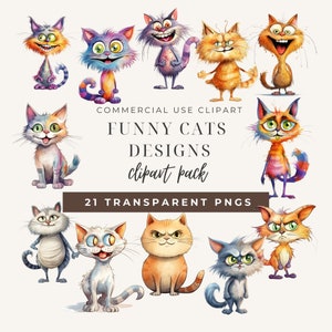 Bundle de cliparts chats drôles, clipart chat original, pack pour amoureux des chats, Images numériques prêtes à imprimer, usage commercial, fabrication de cartes, création numérique
