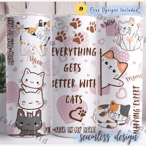 Envoltório para copo Cat Lover: design de sublimação para copo fino de 20 onças (PNG)