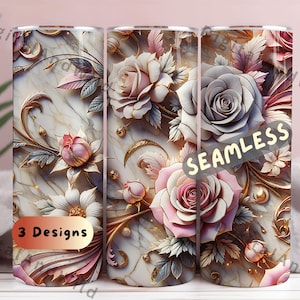 3D Pink Roses Tumbler Wrap, 20 oz Skinny Tumbler Sublimation Design, Seamless Flowers Tumbler Wrap, Instant Download PNG Floral Design