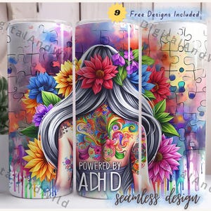 Diseño de envoltura de vaso delgado de 20 oz con tecnología de ADHD Awareness, PNG neurodivergente, diseño de sublimación, descarga digital SOLAMENTE, diseño sin costuras