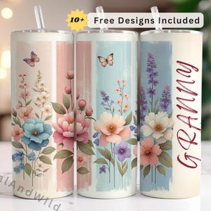 Granny Floral Design, Grandma 20 oz Skinny Straight Tumbler Sublimation Design, Brushstroke Trendy PNG, Digital Download