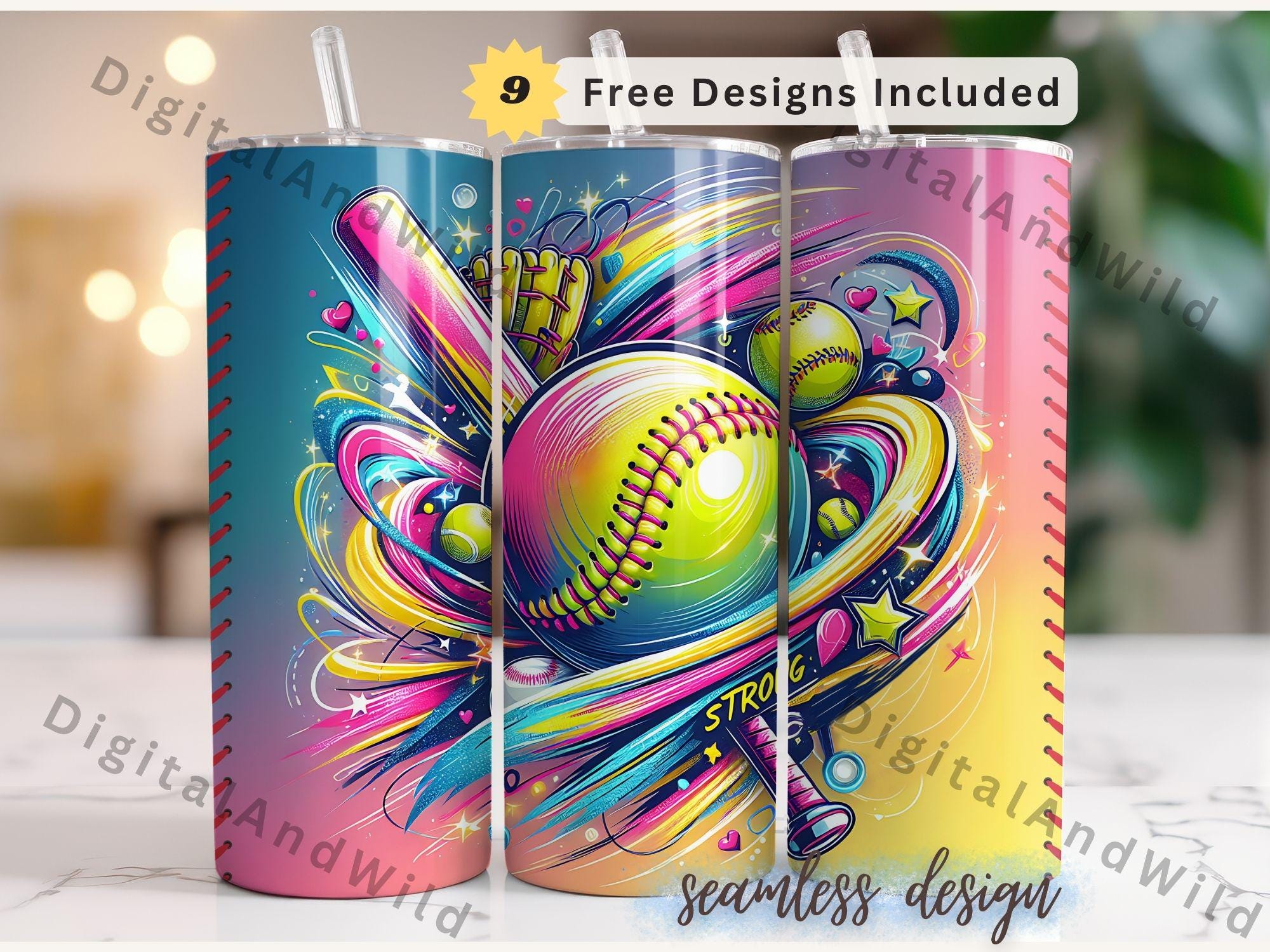 Softball Mom Tumbler Wrap: Seamless Sublimation Design (Digital Download)