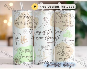 Bible Verse Tumbler Wrap PNG, 20oz Skinny Sublimation Design, Christian Faith Floral, Religious Gift Blessed
