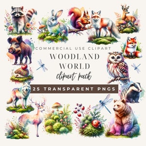 Woodland Animals Clipart Bundle - 25 PNG Files, Instant Download, sublimation designs, Floral Woodland Clipart, Scrapbooking, Commercial Use