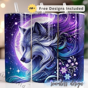 Moonlight Wolf Tumbler Wrap - 20oz Skinny Tumbler Design - Digital Download PNG - Sublimation Art for Wolf Lovers - Instant Download