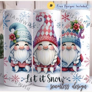 Let It Snow 20 Oz Skinny Tumbler Wrap, Christmas Gnomes Sublimation Skinny Tumbler Design Template, Digital Download, Snowflake PNG
