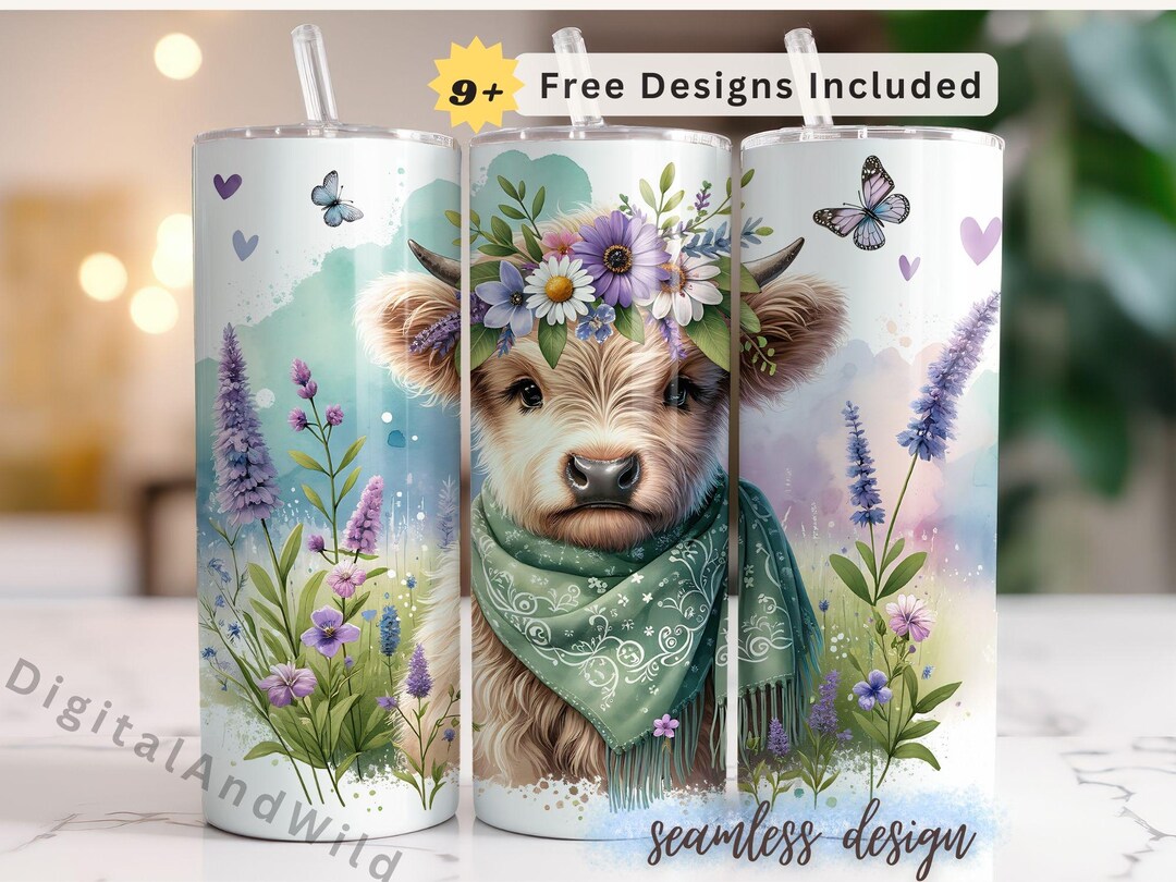 Highland Cow Tumbler Wrap PNG, 20oz Skinny Tumbler Sublimation Design ...