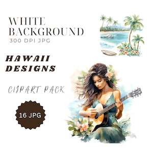 Watercolor Hawaii Clipart: Tropical Flowers & Beach Designs (Digital Download)