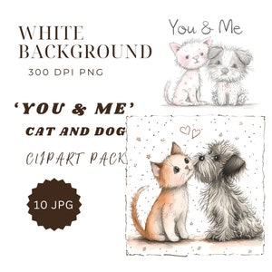 Adorable lot de cliparts aquarelle chat et chien - 10 fichiers JPG de haute qualité, téléchargement immédiat, fabrication de cartes, usage commercial, impression d'art pour amoureux des animaux de compagnie,