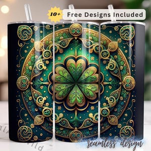 St Patrick&#39;s Day Tumbler Wrap, 20oz Skinny Sublimation Design, Irish Clover Tumbler Spring Floral Design #8