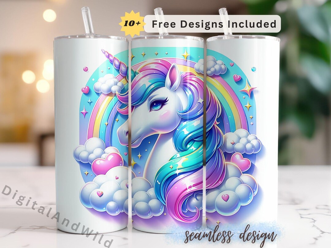 Rainbow Unicorn Tumbler Wrap: 3D Neon Sublimation Design (digital ...