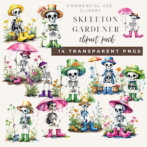 Funny Gardening Clipart | Skeleton Gardener Sublimation Design | Trendy Plant UVDTF Transfer | Graphic Tee Sticker File | Commercial Use