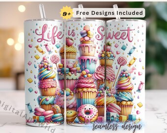 Envoltorio para vaso "La vida es dulce": Diseño de caramelo (Descarga digital)