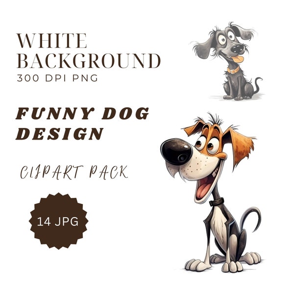 Quirky Funny Dog Clipart Bundle, 14 Hilarious Dog Images - Instant Download for Posters & Cards, High Quality JPGs, Commercial Use