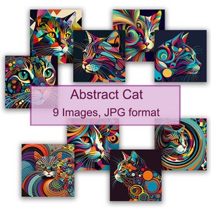 Imágenes digitales abstractas de gatos / JPG de alta calidad, descarga digital instantánea / uso comercial
