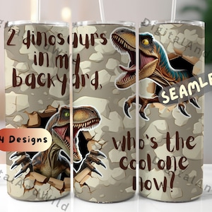 Dinosaur Tumbler Wrap - 20 Oz Tumbler Seamless Digital Design, Velociraptor PNG design, Kids Dino tumbler wrap, Instant Download