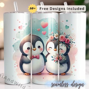 Cute Penguins Tumbler Wrap - 20oz Skinny Design - Digital Download PNG - Perfect for Winter and Holidays - Love couple design