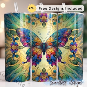 Butterfly Tumbler Wrap - 20oz Skinny Tumbler Design - Floral Butterfly Sublimation Seamless Tumbler wrap - Digital Download PNG
