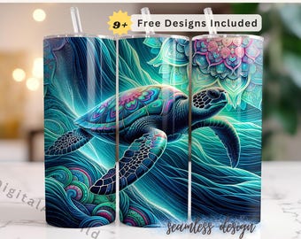 Sea Turtle Tumbler Wrap: Ocean Mandala, 20oz Skinny Tumbler (Digital Download)