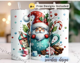 Watercolor Christmas Gnome Tumbler Wrap: Hot Cocoa PNG (Digital File)