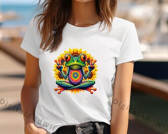 Trippy Frog PNG: Groovy 70s Hippie Art (Digital Download