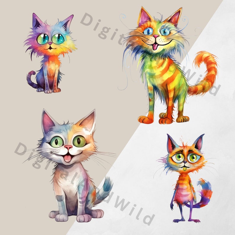 Funny Cats Watercolor Clipart Bundle: 21 PNG Files (commercial Use) - Etsy